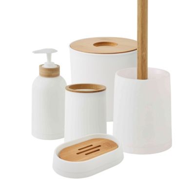 Set de salle de bain uni 5 pièces en bambou 28x31x31cm