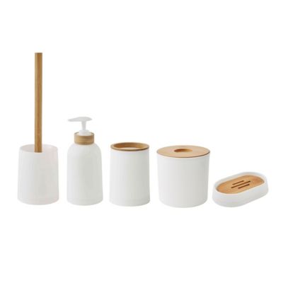 Set de salle de bain uni 5 pièces en bambou 28x31x31cm