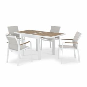 Set de table 160/80x80 cm et 4 chaises en aluminium blanc - Osaka