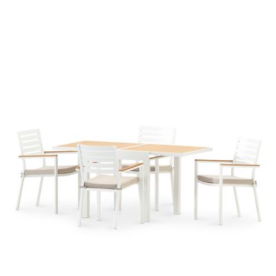 Set de table 160/80x80 cm et 4 chaises en aluminium blanc - Osaka