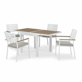 Set de table 160/80x80 cm et 4 chaises en aluminium blanc - Osaka