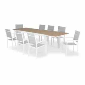 Set de table de jardin 300/200x100 cm et 8 chaises en aluminium blanc - Osaka