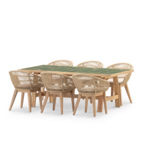 Set de table en bois et céramique verte et 6 chaises Provenza - Java Light