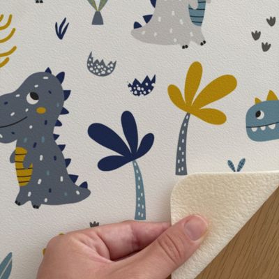 Set de table en vinyle dinosaures bleu et moutarde 30x40 cm