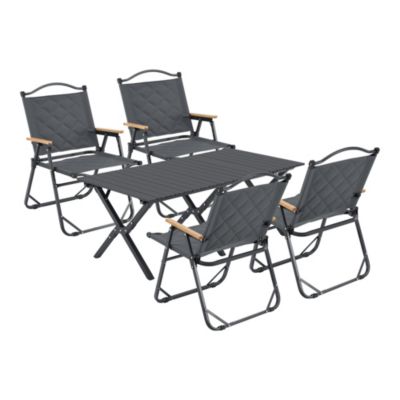 Set de table et 4 chaises de camping Botrugno tissu Oxford 600D gris casa.pro