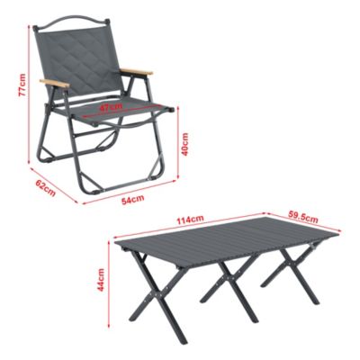 Set de table et 4 chaises de camping Botrugno tissu Oxford 600D gris casa.pro