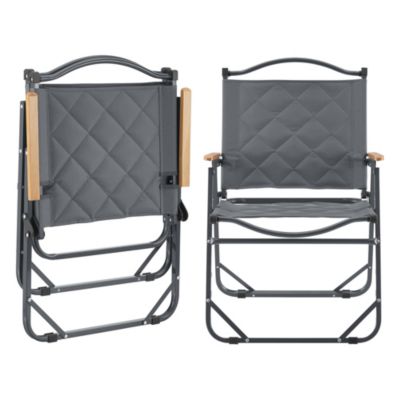 Siège Pliable Portable Lot De 4 Chaises De Jardin Pliantes GIANTEX - Dossier Haut, Accoudoirs, 150kg Charge, Gris Chaise Jardin