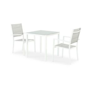 Set de table fixe 70x70 et 2 chaises de jardin blanches - Tokyo