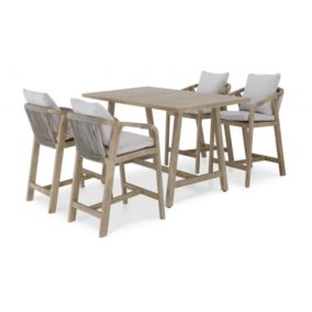 Set de table haute 156x90 et 4 tabourets en acacia eavec corde tressée - Siena