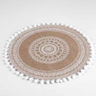 Set de table rond en jute avec pompons (Blanc)