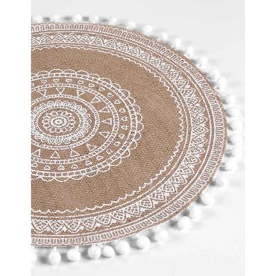 Set de table rond en jute avec pompons (Blanc)