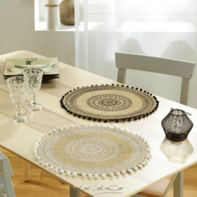 Set de table rond en jute avec pompons (Blanc)