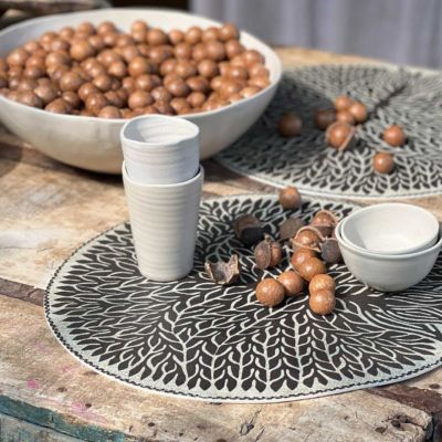 Set de Table vinyle rond Noir Beija Flor Arbre de vie