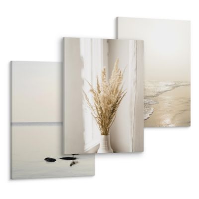 Set De Tableaux Déco Mer Plage Plantes 90cm x 40cm  - Parfait pour décorer votre salon, chambre ou bureau avec un design unique et