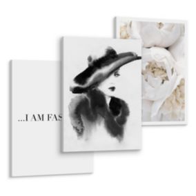 Set De Tableaux Portrait De Femme Fleurs 90cm x 40cm  - Parfait pour décorer votre salon, chambre ou bureau avec un design unique