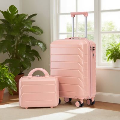 Set de valises 14" + 19" en ABS rose avec serrure à code