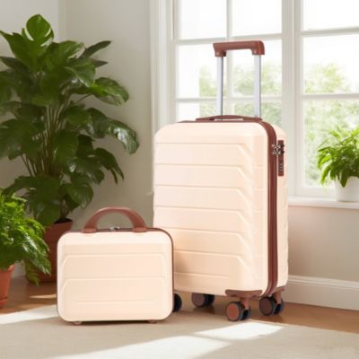 Set de valises 14" et 19" en ABS beige avec cadenas à code