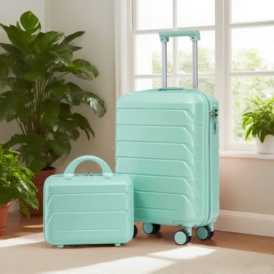 Set de valises 19" en ABS vert menthe avec trousse 14" et serrure à code
