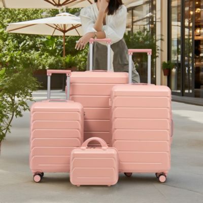 Set de valises 4 pièces en ABS rose avec bagage cabine et vanity 14"