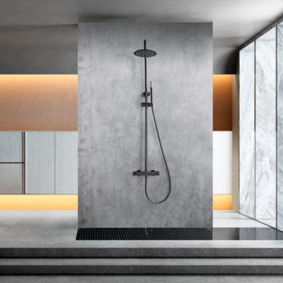 Set douche noir gun metal en acier et laiton avec douchette extensible ...