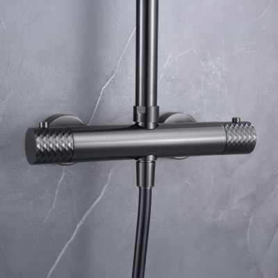 Set douche noir gun metal en acier et laiton avec douchette extensible ...