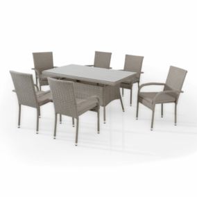 Set en rotin synthétique table 150x90 en acier + 6 fauteuils - Verona