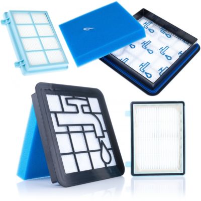 Set Filtres FC8010/01 - HEPA Lavable + Mousse + Sortie Air, 99,95% Filtration, Compatible Philips PowerPro FC9331-FC9573