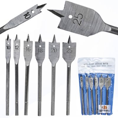 Set Forets à Bois Plat 6 Pièces 10-25 mm - Acier Carbone, Haute Précision, Pour Bois, PVC, Plâtre, Béton Cellulaire