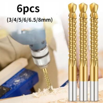 Set Forets Dentelés Bois 6 Pièces - Acier Inox,  3 à 8 mm, Queue Hex 1/4, Pour Perceuse Visseuse