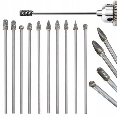 Set Fraises Rotatives Carbure Tungstène 10 Pièces - Double Coupe, Tige 3 mm, Compatible Outils Dremel
