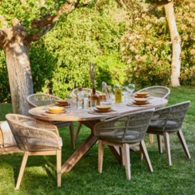 Set jardin table ovale 220x115 et 6 chaises corde beige - Siena & Provenza