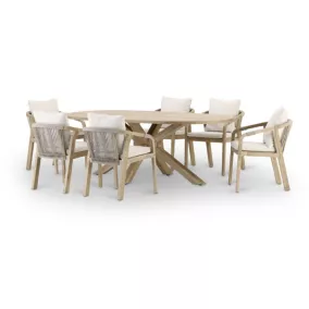 Set jardin table ovale 220x115 et 6 chaises corde beige - Siena