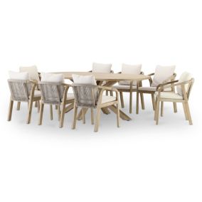 Set jardin table ovale 220x115 et 8 chaises corde beige - Siena