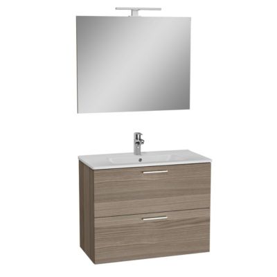Set Mia ensemble meuble 59x61x39,5cm avec miroir, lavabo, éclairage LED + armoire 145x35x35cm, Blanc brillant