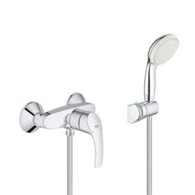 Set mitigeur de douche mécanique + Douchette à main 2 jets Tempesta 100 avec support mural, Chrome (33555002-Tempesta3)