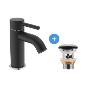 Set mitigeur lavabo monocommande + Bonde à écoulement libre Infinitio 5/4, noir mat (BD026U4-SET)