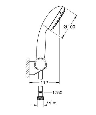 Set Mitigeur monocommande douche avec Limiteur de température + Support de douche mural 2 jets Tempesta 100 (32279001-Tempesta3)
