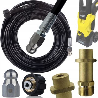 Set Nettoyage Canalisation avec Tuyau 20 M M22 - Buse 3 Jets, Adaptateur Baïonnette, Compatible Kärcher K2-K7