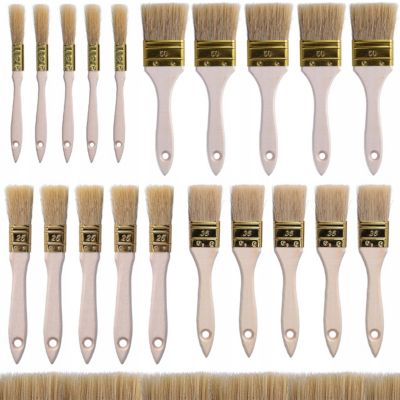 Set Pinceaux Plats 20 Pièces - 15 à 50 mm, Poils Naturels, Bois, Pour Peinture Murale et Meubles