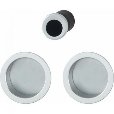 Set poignées porte coulissante HOPPE 4920 F94-1 aluminium chromé satiné, cuvette ronde et serrure