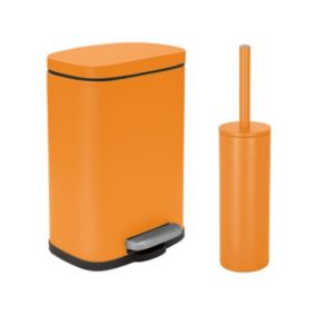 Set Poubelle à pédale 5L  Brosse Wc AKIRA Orange mat Spirella