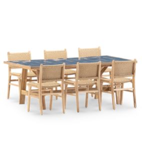 Set repas 6 pl table céramique bleue  205x105 - Bisbal & Modena