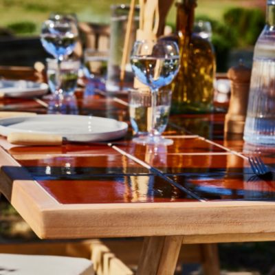 Set repas 6 pl table céramique terre cuit  205x105 - bisbal & módena