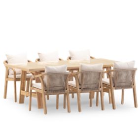 Set repas 6 places table céramique beige 205x105 - Bisbal & Siena