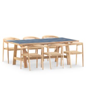 Set repas 6pl céramique bleue 205x105 et fauteuil- Bisbal & Modena