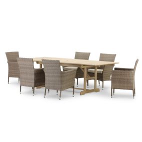 Set repas de jardin 6 places table extensible 180/240x100 et chaises empilables rotin synthétique - Java Light & Bolonia