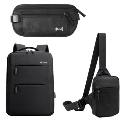 Set sac à dos, sac bandoulière et sac banane sécurisés, légers et pratiques, pour travail, école et voyage, noir