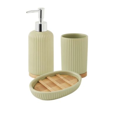 Set salle de bain strié 3 pièces céramique bambou 3 pièces