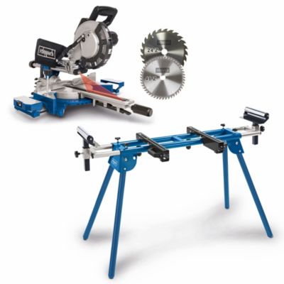 Set scie à onglet radiale HM216 + support UMF1600 Scheppach - 2000W - largeur de coupe 34cm - lame de scie de 216 mm - laser