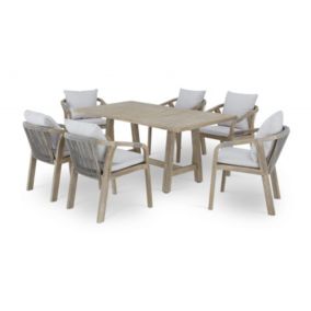 Set table 170x90cm et 6 chaises en bois et en corde - Siena